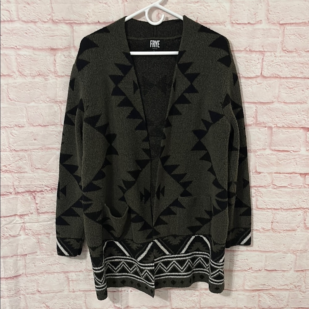 Frye women’s Aztec print long open face cardigan